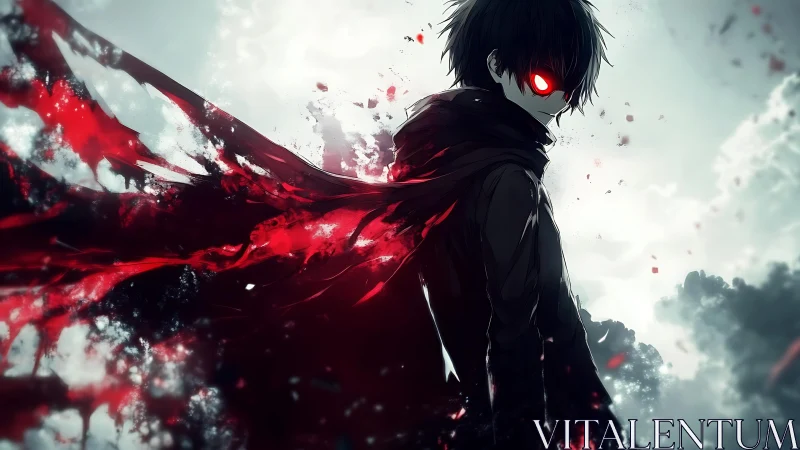 Dark anime antihero turns in stormlight with burning red eyes