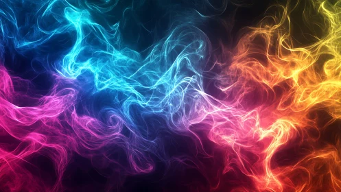 Dancing Neon Smoke Ribbons In A Dreamy Night Sky.