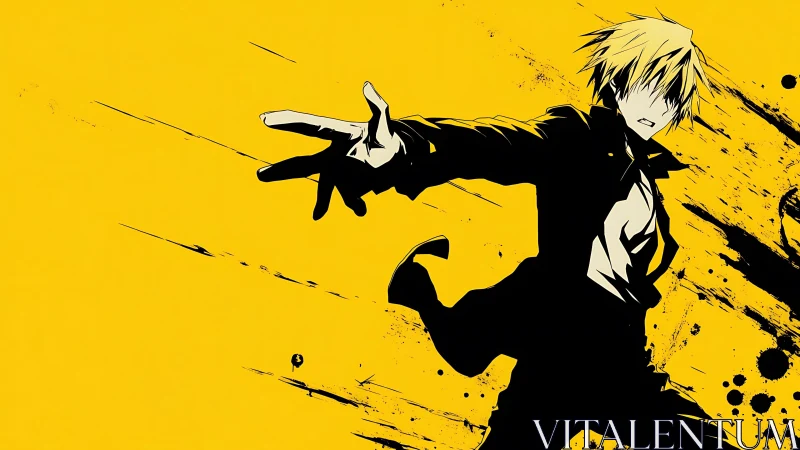 Rebel blond anime fighter slicing through yellow chaos.