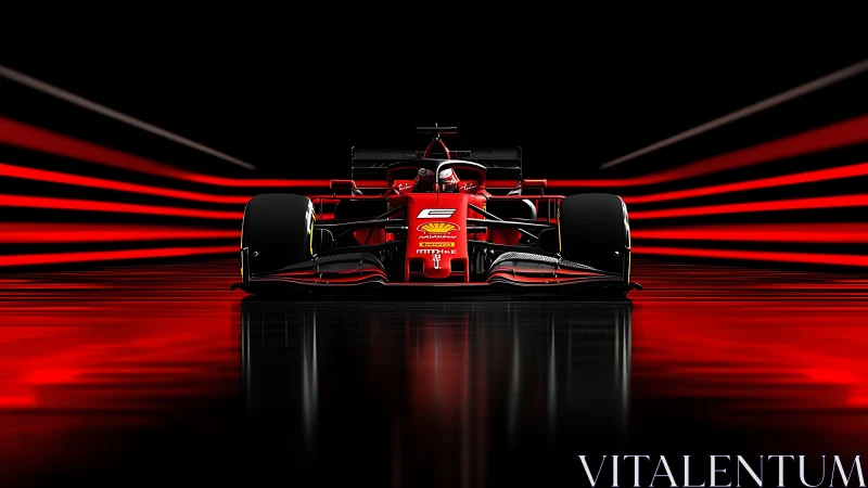 Front-on aerodynamic render of red Formula 1 race car in tunnel.