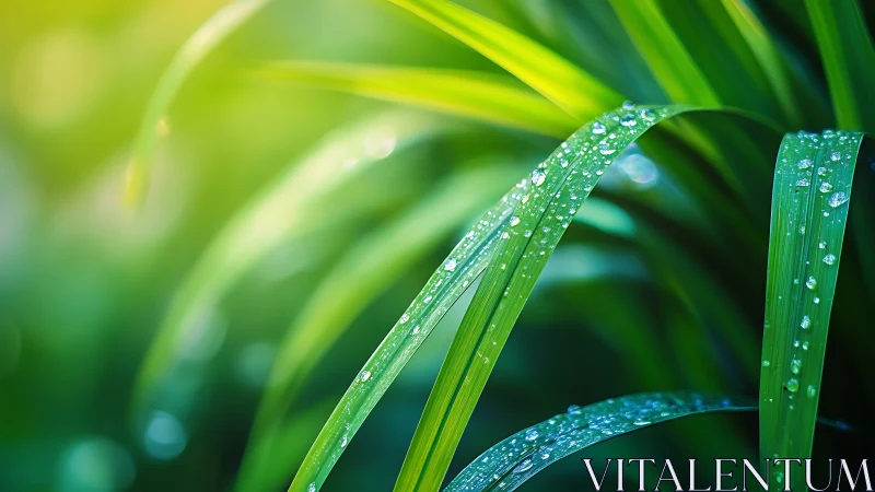 Close-up green plant leaves show water droplets after rain