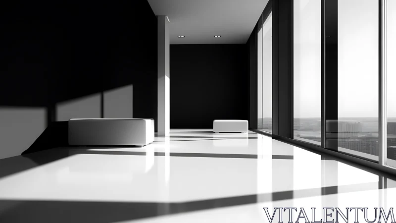 Minimalist Office Space with Panoramic Windows.