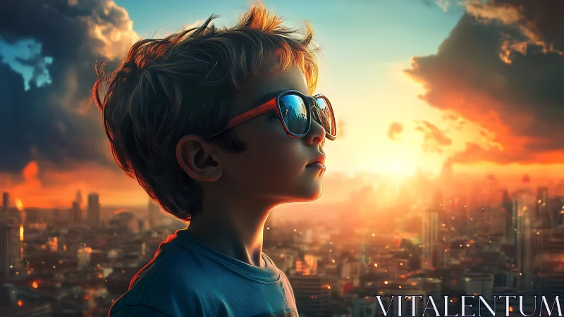 Golden Hour Silhouette: Youth Against Urban Skyline.