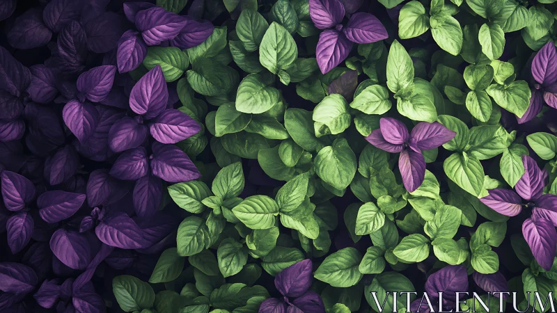 Dual-toned basil foliage canopy with purple and green variance