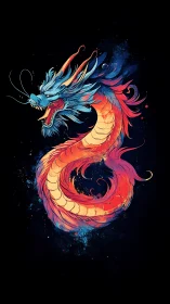 Vibrant serpentine dragon coils in neon chromatic splatter art