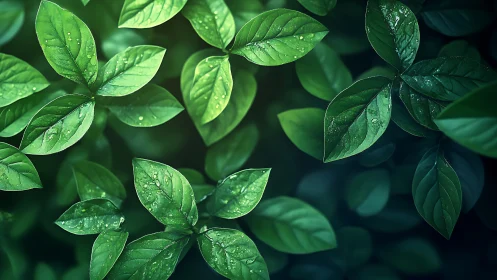 Rain-kissed leaves quietly rehearse their sunrise shimmer