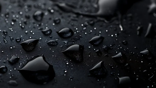 Noir raindrop constellations on ink-black horizon surface.