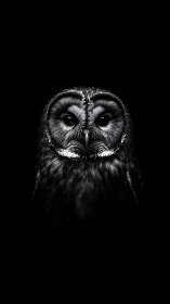 Midnight owl studies the dark like a patient astronomer