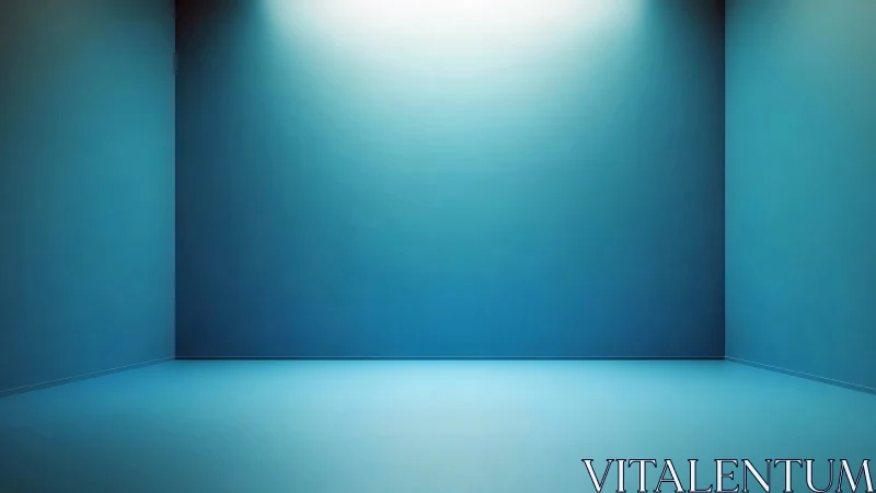 Minimalist blue room renders controlled spotlight and gradients
