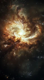 Stellar nebula with bright golden core and dust clouds.