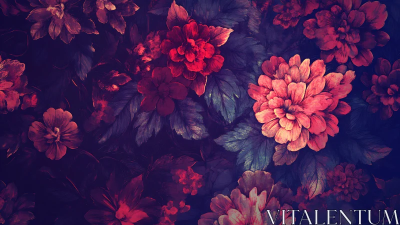 Chromatic macro-bloom study in dense nocturnal foliage field.