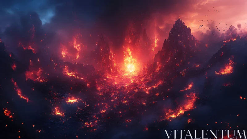 Infernal Crater Valley Erupting With Molten Fire.