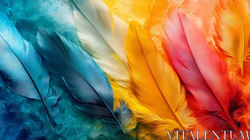 Colorful gradient feathers arranged in a bright abstract row.