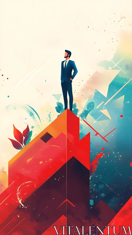Businessman Standing on Ascending Geometric Structure