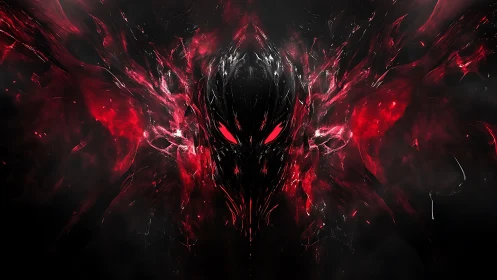 Demonic cyber entity emerges from abstract red energy field