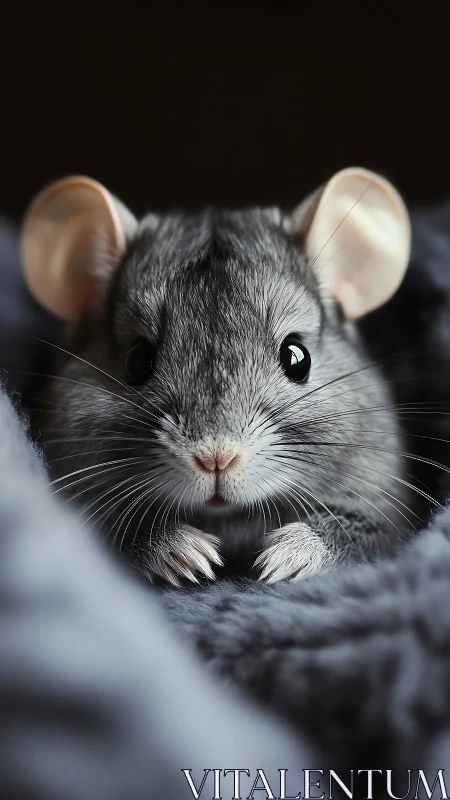 Velvet-whiskered chinchilla peeks from a storm of fluff.