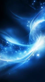 Blue light waves curve across starry abstract digital background