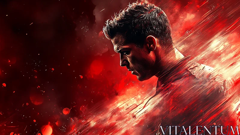 Digital painting portrait in dynamic red motion blur field.