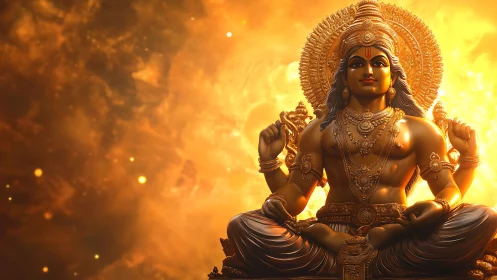 High dynamic range deity sculpture with radiant volumetric lighting