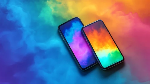 Color-rich smartphones against vivid gradient vapor field.
