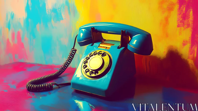 Retro rotary telephone sits against vivid painted backdrop