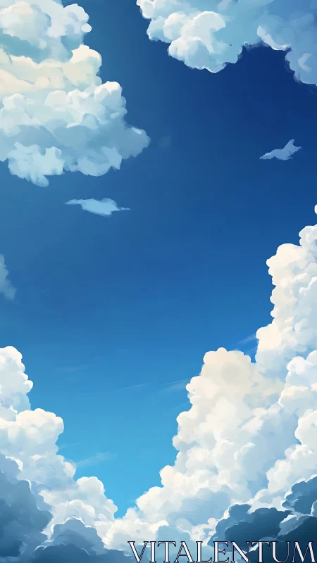 Expansive cumulus cloudscape under deep cobalt sky.