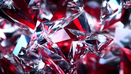 Abstract red and clear crystal shards close-up digital artwork.
