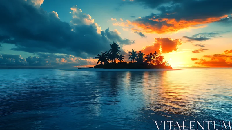Tropical Island Sunset Paradise with Palm Trees