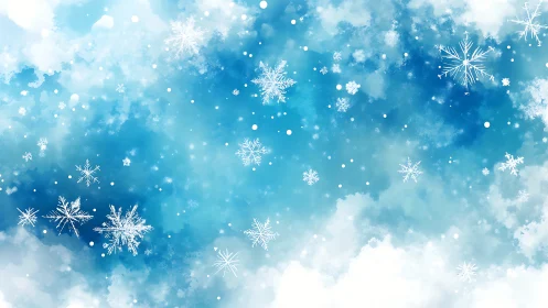 Gentle winter snowflakes drifting across a dreamy sky.