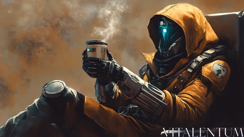 Relaxed space wanderer savoring a quiet coffee break.