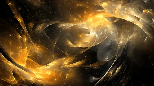 Golden fractal nebula swirls in a dramatic cosmic void
