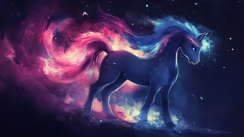 Celestial unicorn strides through glowing cosmic starlight