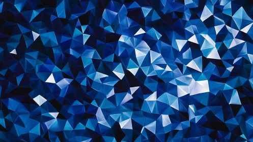Geometric blue low-poly triangle mosaic abstraction.