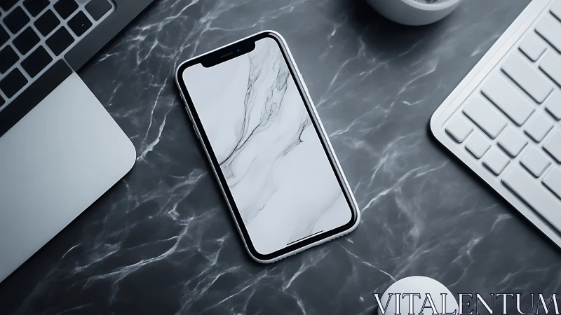 Sleek Smartphone Rests Amid Modern Workspace Elegance.