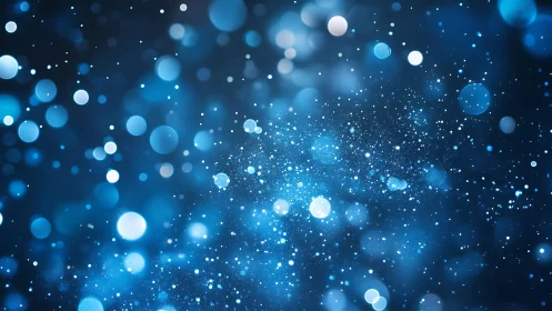 Abstract blue bokeh lights background with glowing particles effect.