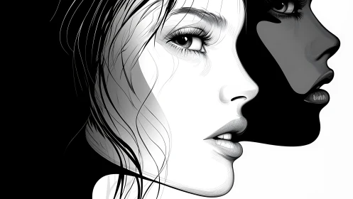 Monochrome female profiles form overlapping contour study