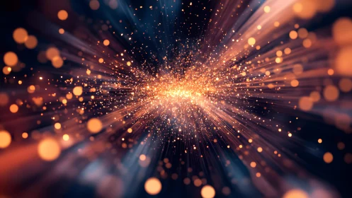Abstract burst of glowing orange particles in dynamic motion.