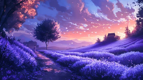 Lavender hills hum softly as sunset rehearses its glow