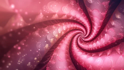 Pink spiral fractal pattern with glowing light particles.