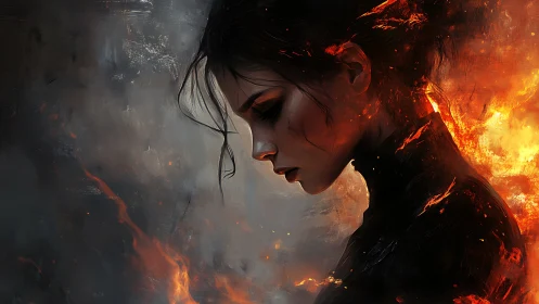 Woman Consumed by Inferno Fire and Ash.