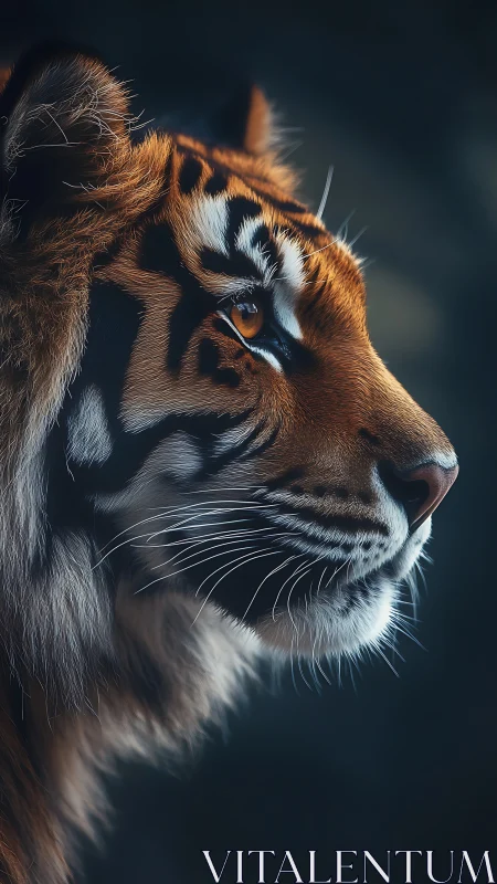 Midnight whiskers trace the quiet calculations of a tiger