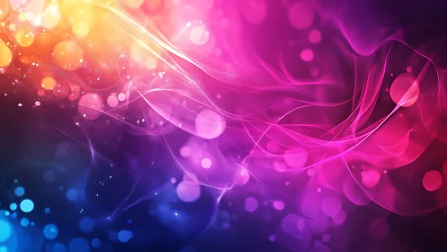 Prismatic light waves over vibrant bokeh nebula field.