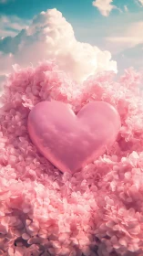 Pink Heart Rests Among Cloud-Like Peonies.