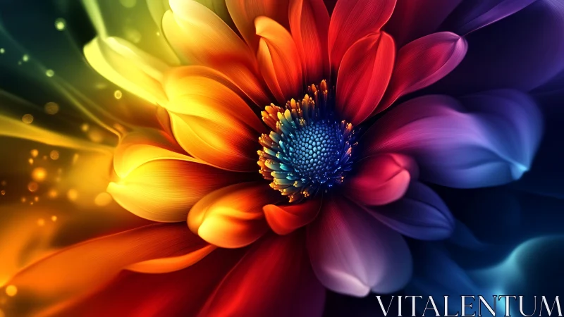 Colorstorm petals whirl outward from a luminous cosmic core