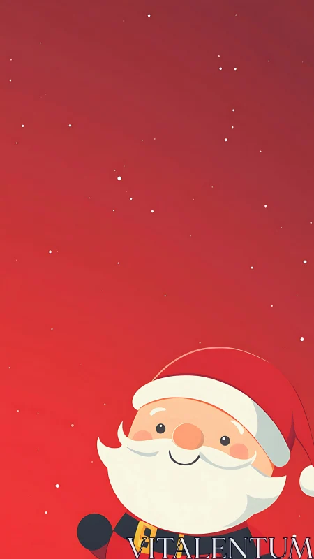 Minimal red background with stylized Santa character illustration.