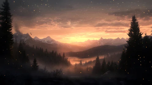 Ember-dusted alpine dawn over whispering pine valleys.