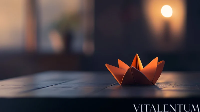 Quiet glow around a delicate orange origami blossom.