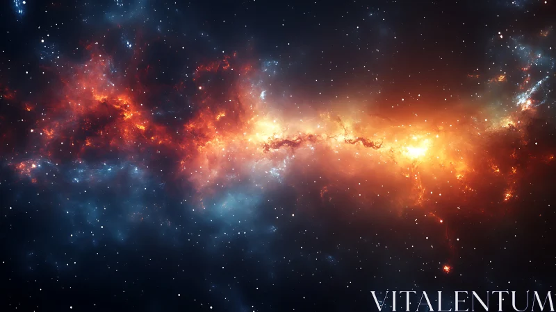 Fiery galactic nebula blazes across a star-filled deep space