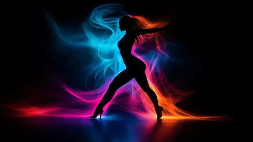 Electric dancer silhouette glows in vibrant neon light
