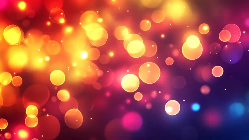 Vibrant bokeh lights abstract background in warm glowing colors.